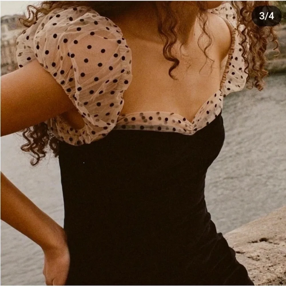 Camila Coelho Heirloom Tulle Puff Sleeve‎ Mini Dress Small Black Flocked Dot - Picture 7 of 12